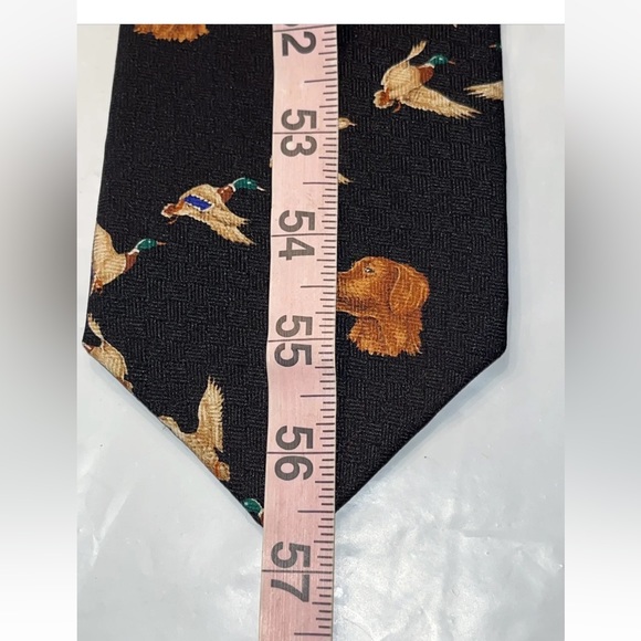 Vintage DUCK Lab retriever DOG HUNTING neck tie NEW Black SILK USA made DAD OS - Picture 2 of 12